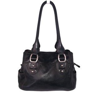 Vintage Fossil Genuine Leather Tri-Pocket Shoulder Bag Black Purse